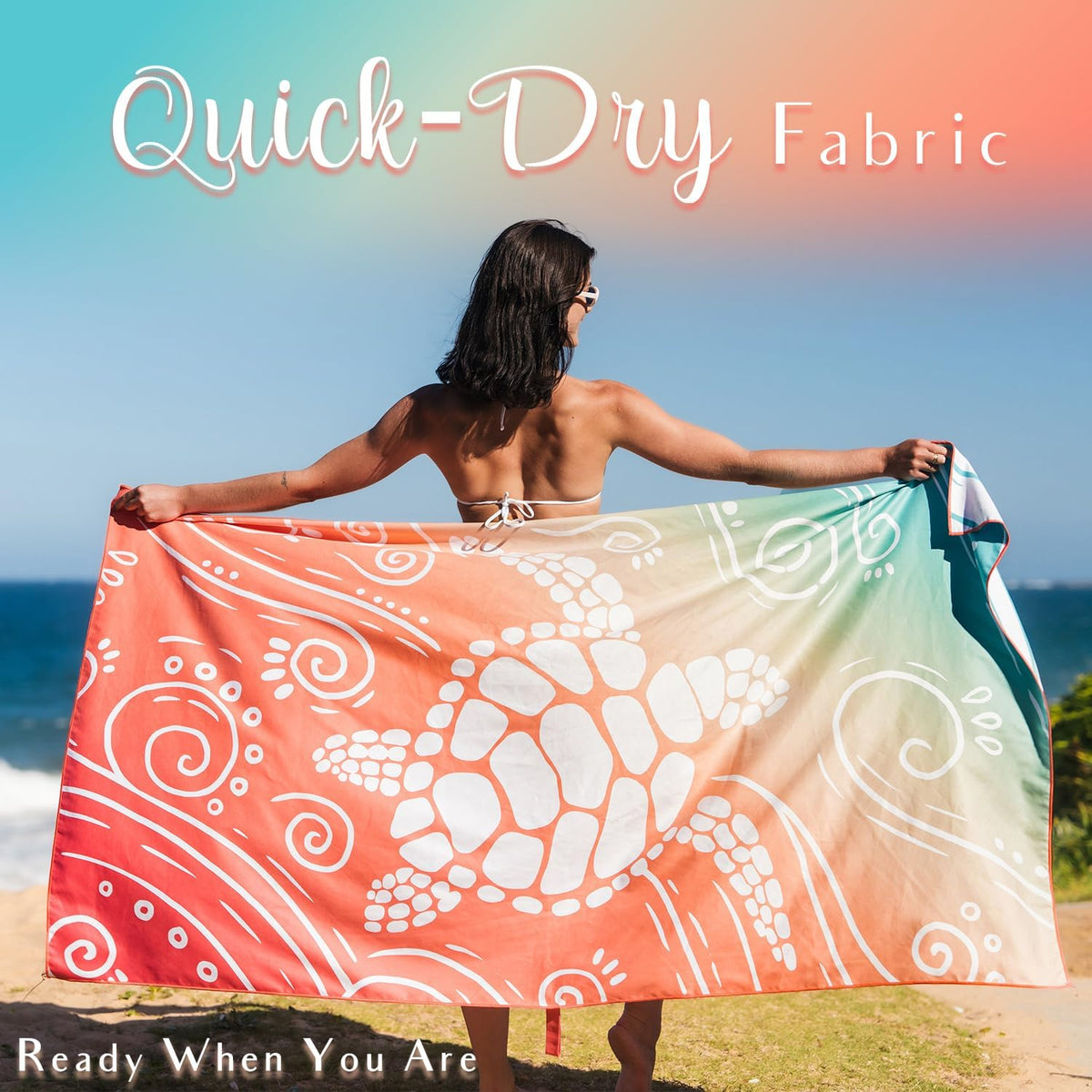 WEKAPO Microfiber Beach Towel,Gradient Coral Sea Turtle