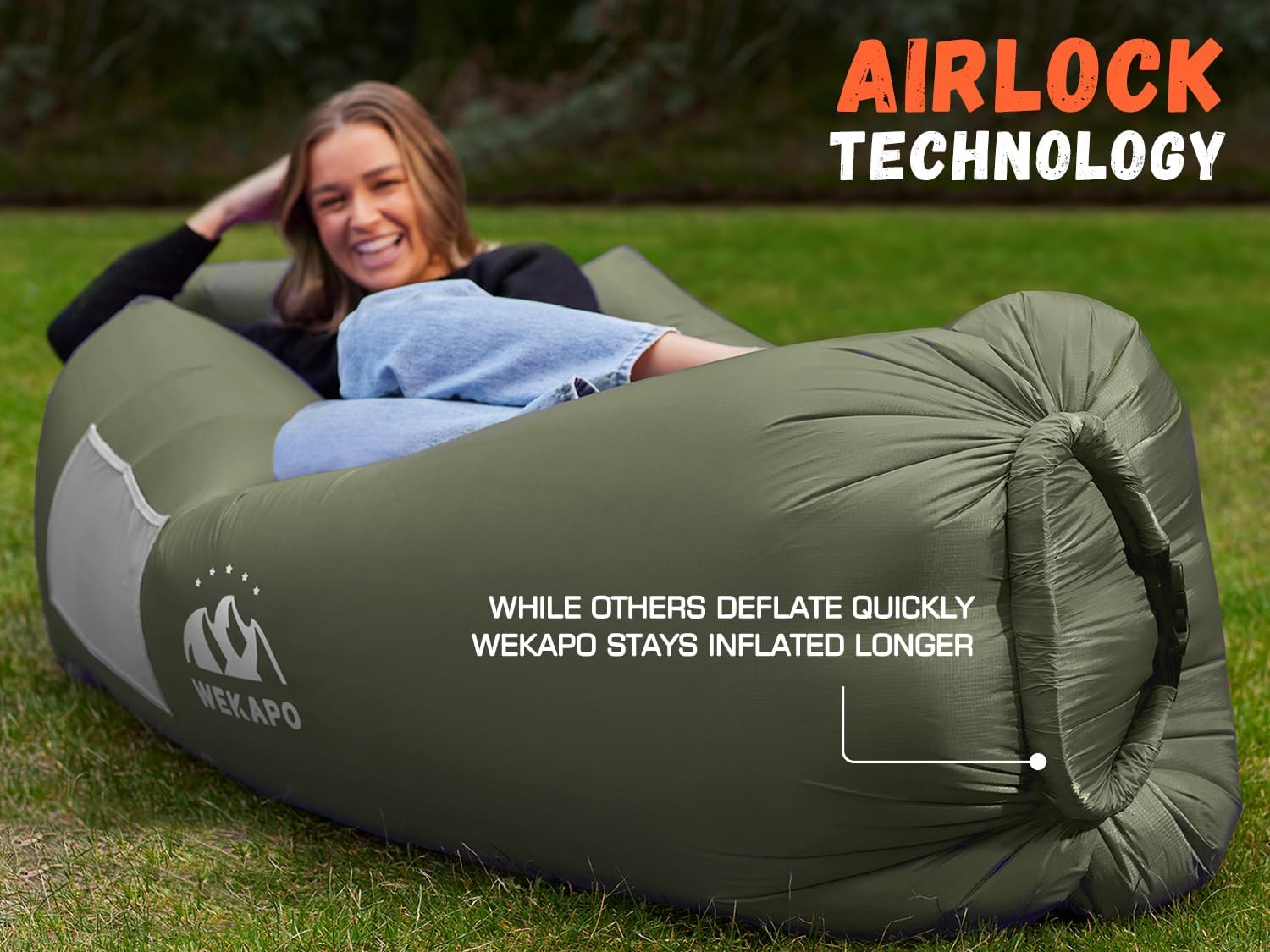 WEKAPO Inflatable Lounger Air Sofa,Olive Green