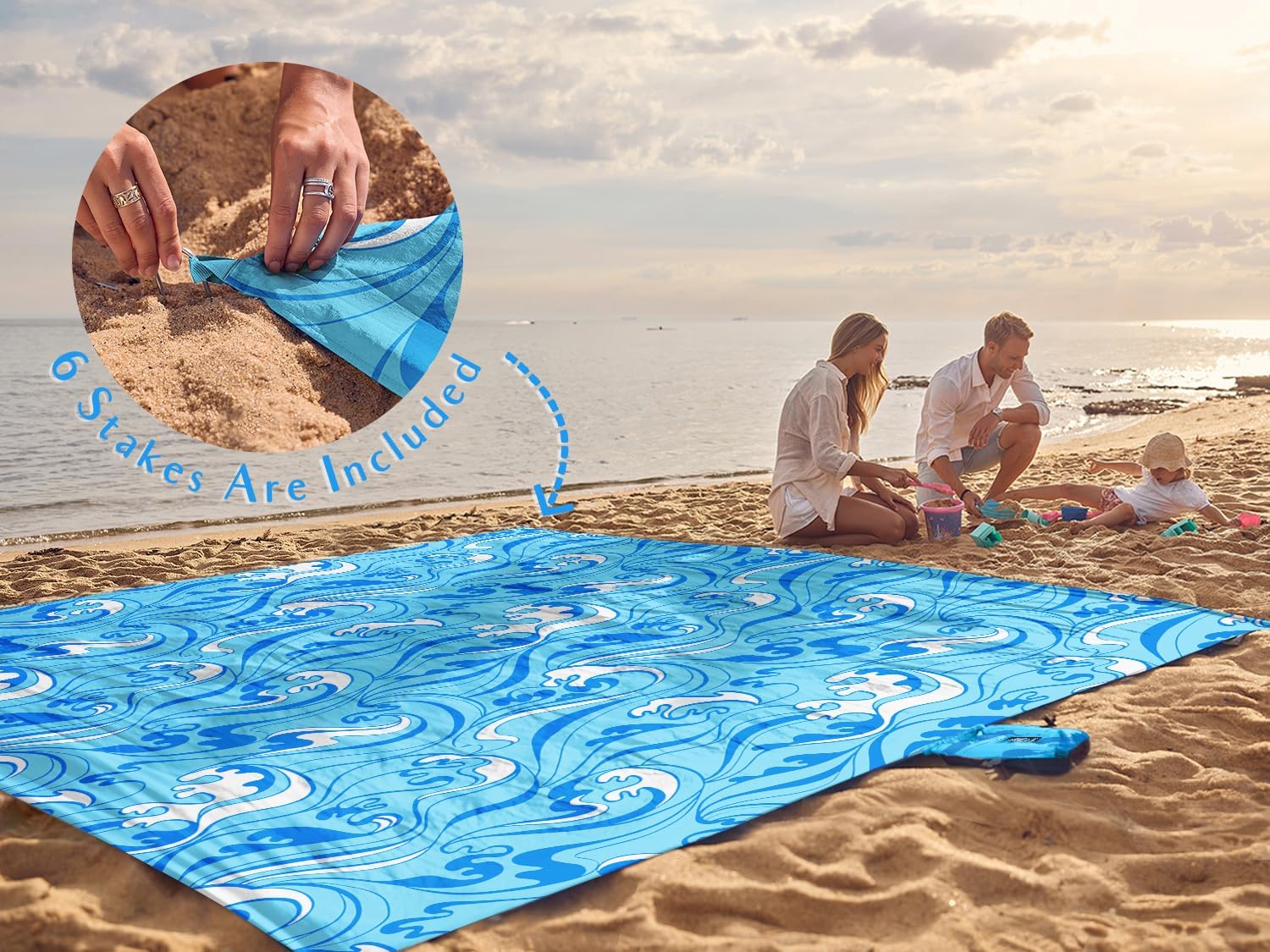 WEKAPO Sand Free Beach Blanket, Blue Ocean Waves