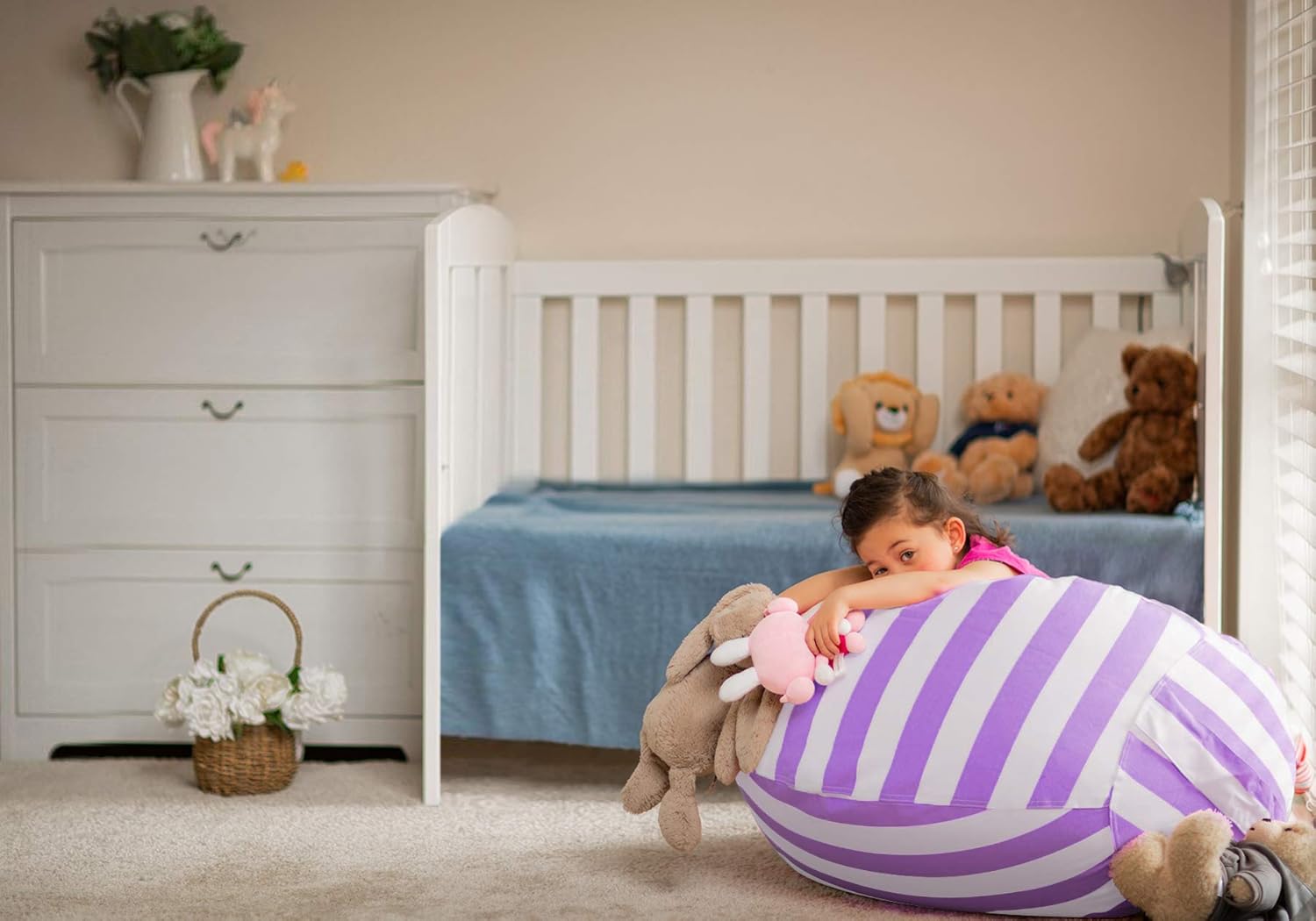 WEKAPO Stuffed Animal Storage Bean Bag Cover,Purple Stripes