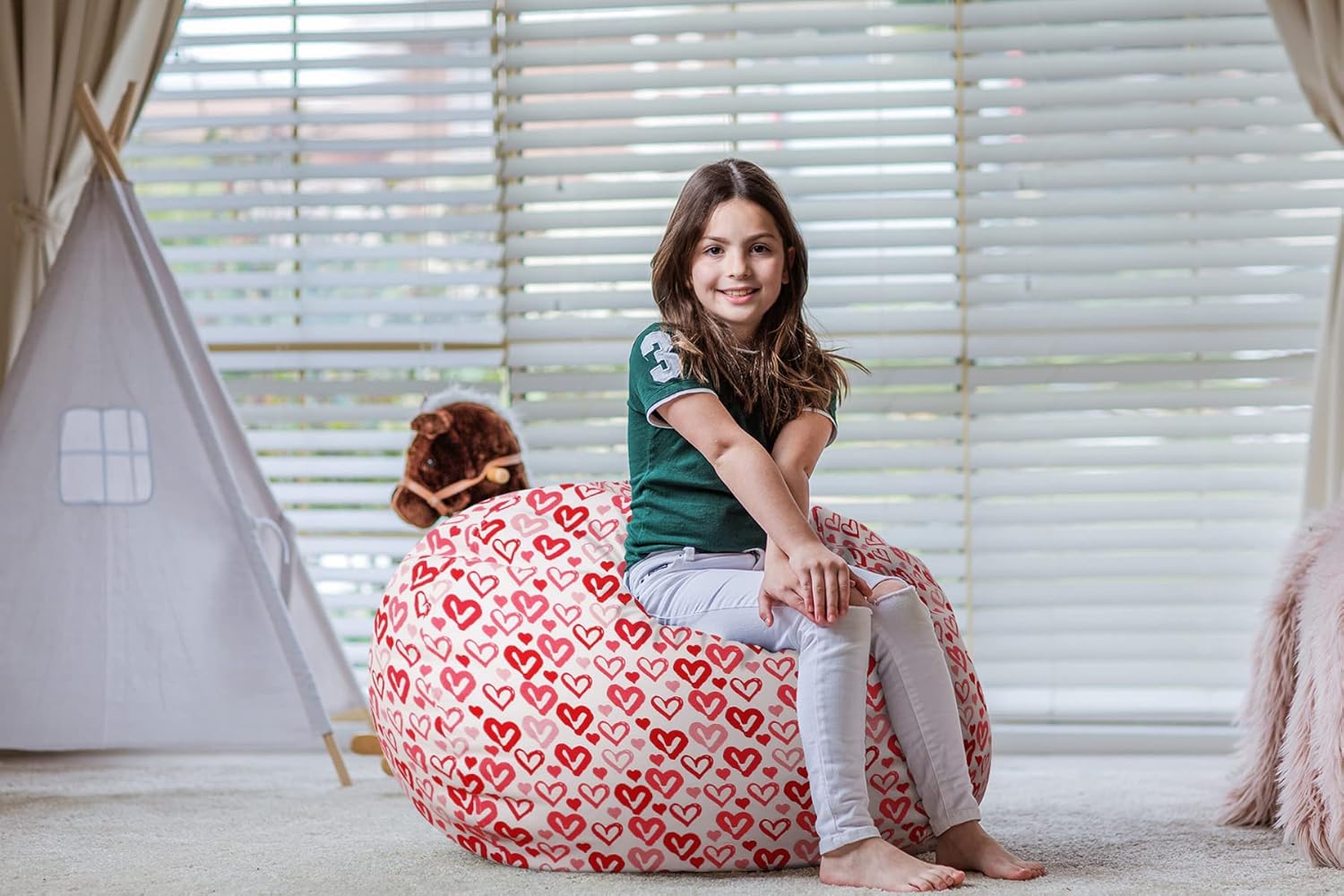 WEKAPO Stuffed Animal Storage Bean Bag Cover,Heart