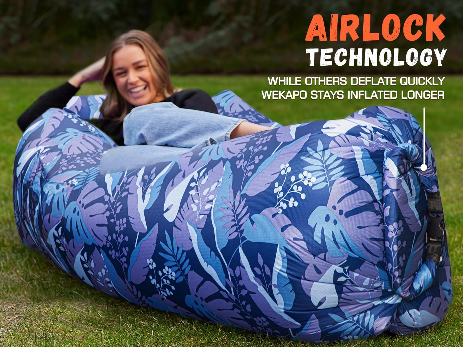 WEKAPO Inflatable Lounger Air Sofa,Blue Leaf