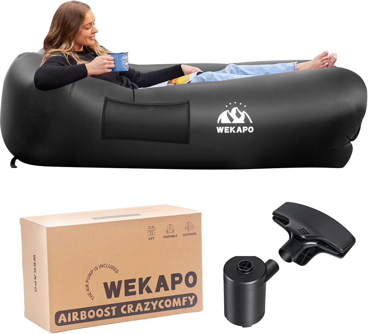 WEKAPO Inflatable Couch with Pump,Black