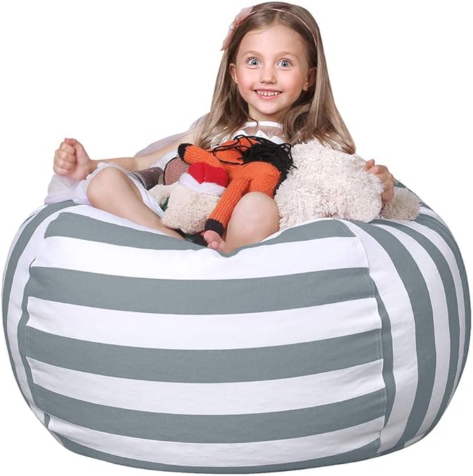 WEKAPO Stuffed Animal Storage Bean Bag Cover,Gray Stripes