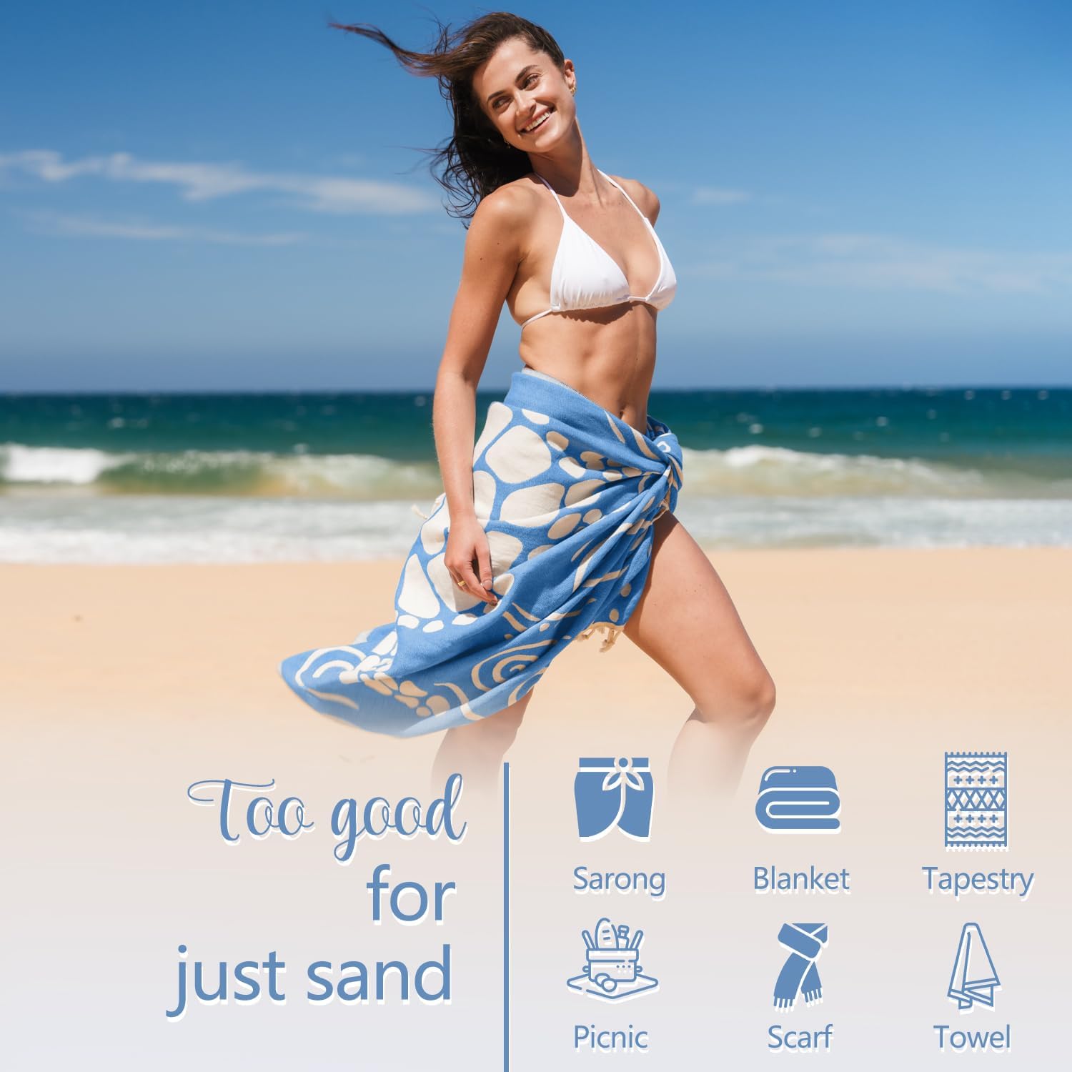 WEKAPO Turkish Beach Towel,Light Blue Sea Turtle