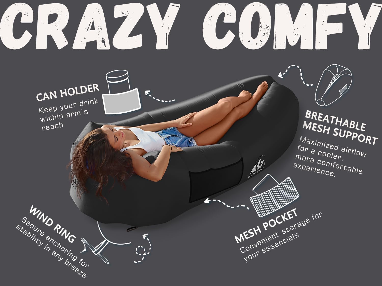 WEKAPO Inflatable Couch with Pump,Black