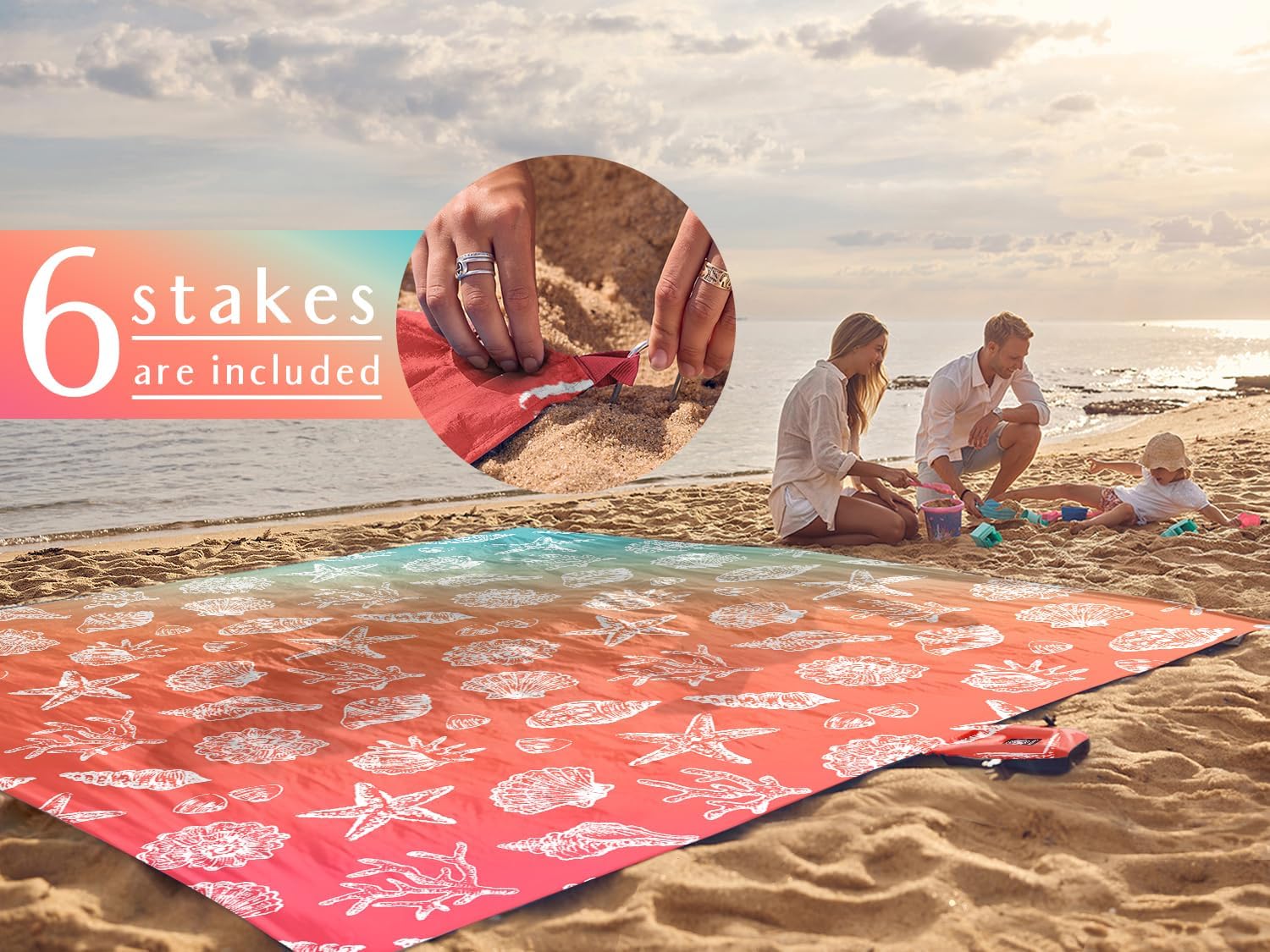WEKAPO Sand Free Beach Blanket, Coral Sea Shells