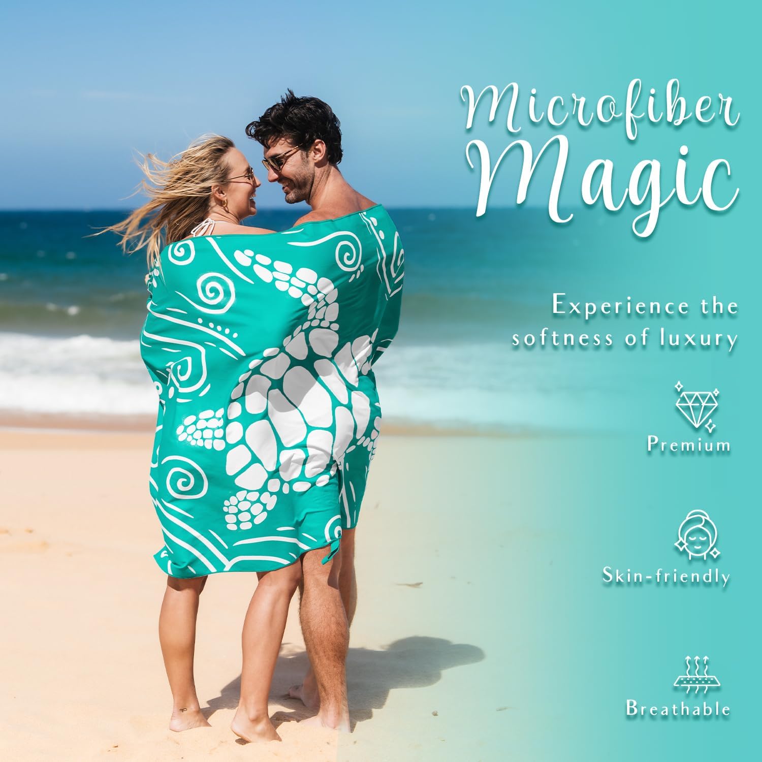 WEKAPO Microfiber Beach Towel,Teal Sea Turtle