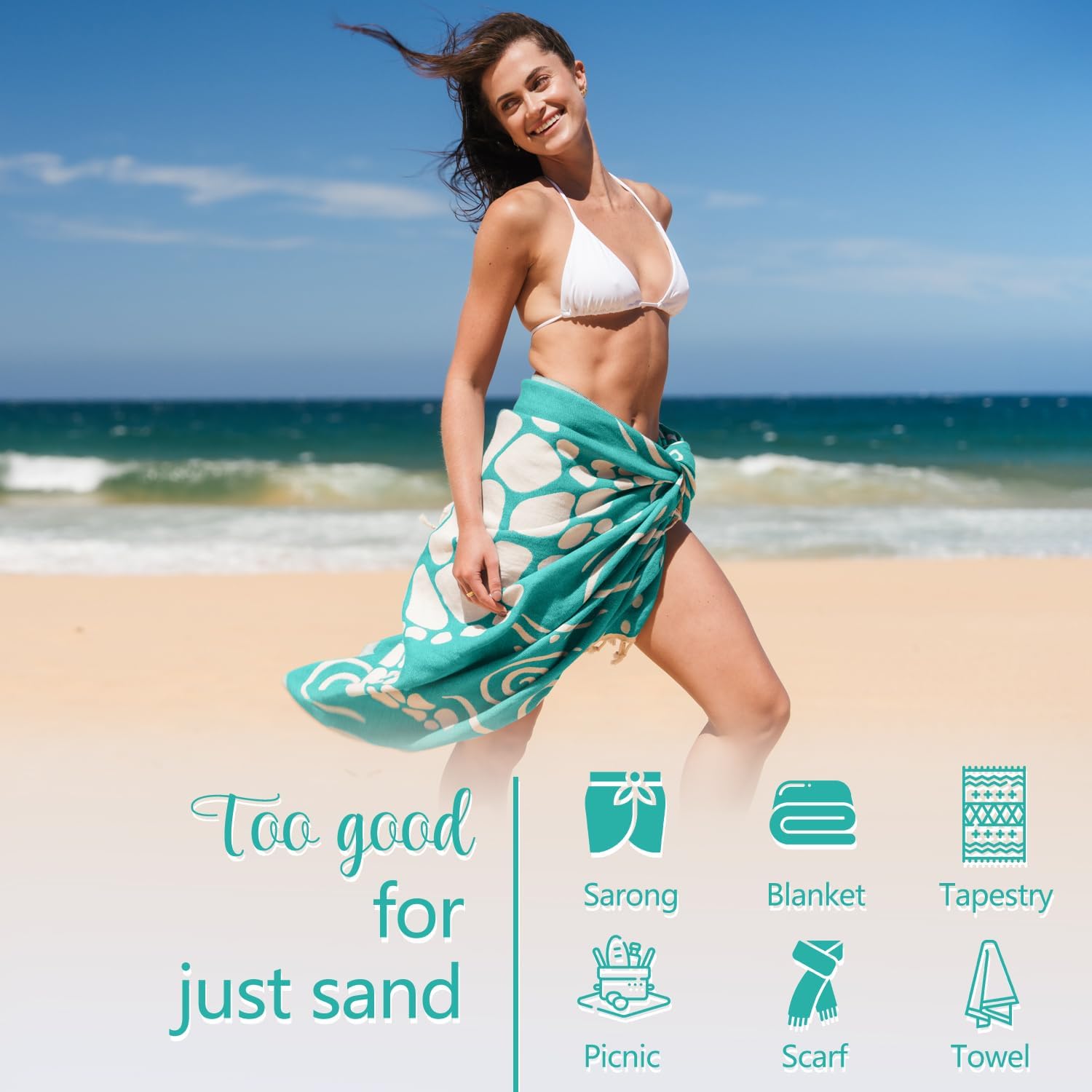 WEKAPO Turkish Beach Towel,Light Teal Sea Turtle