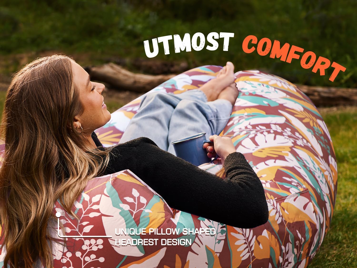 WEKAPO Inflatable Lounger Air Sofa,Chocolate Leaf