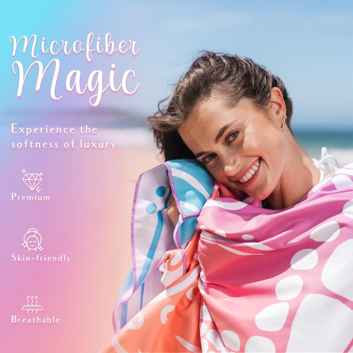 WEKAPO Microfiber Beach Towel,Gradient Rainbow Sea Turtle