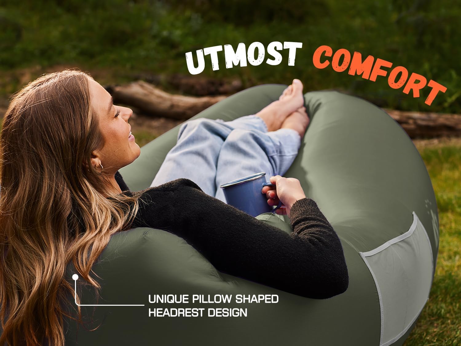 WEKAPO Inflatable Lounger Air Sofa,Olive Green