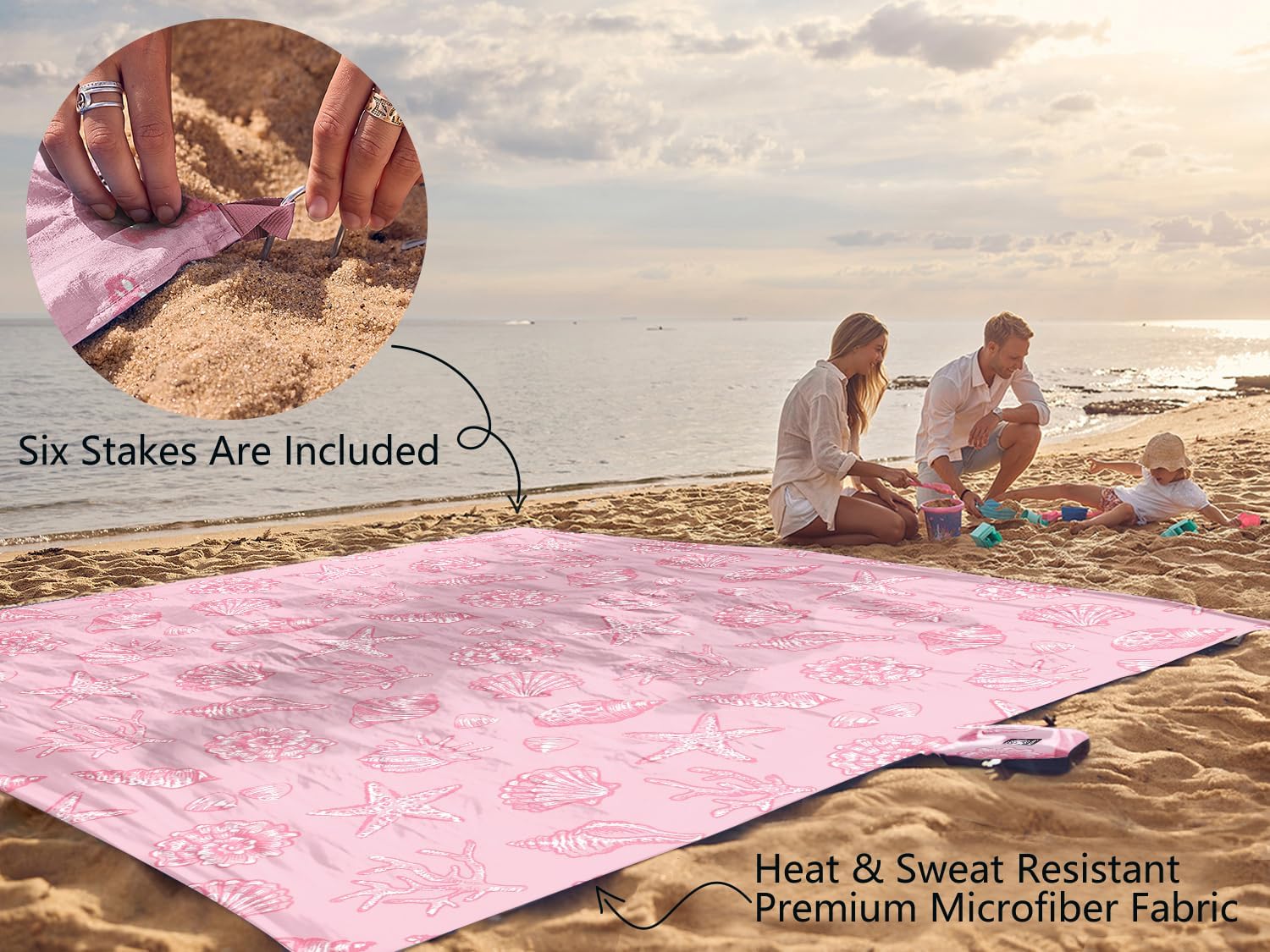 WEKAPO Sand Free Beach Blanket,Pink Sea Shells