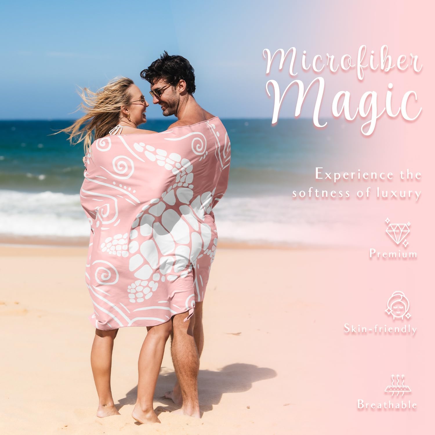 WEKAPO Microfiber Beach Towel,Pink Sea Turtle