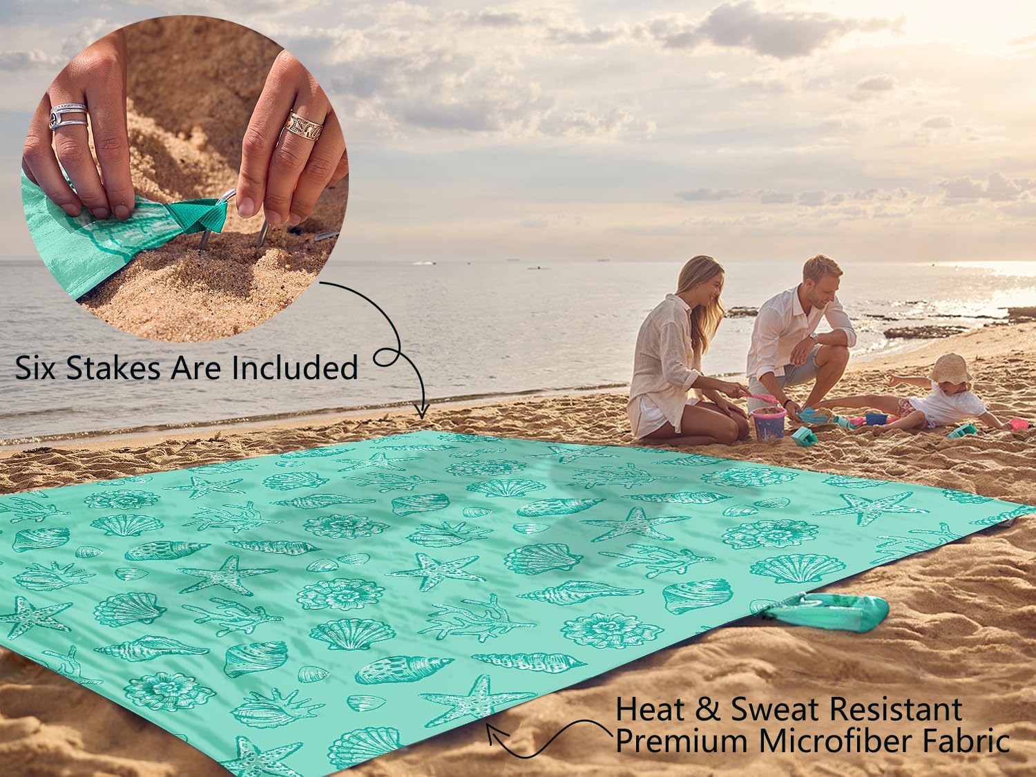 WEKAPO Sand Free Beach Blanket,Turquoise Shells