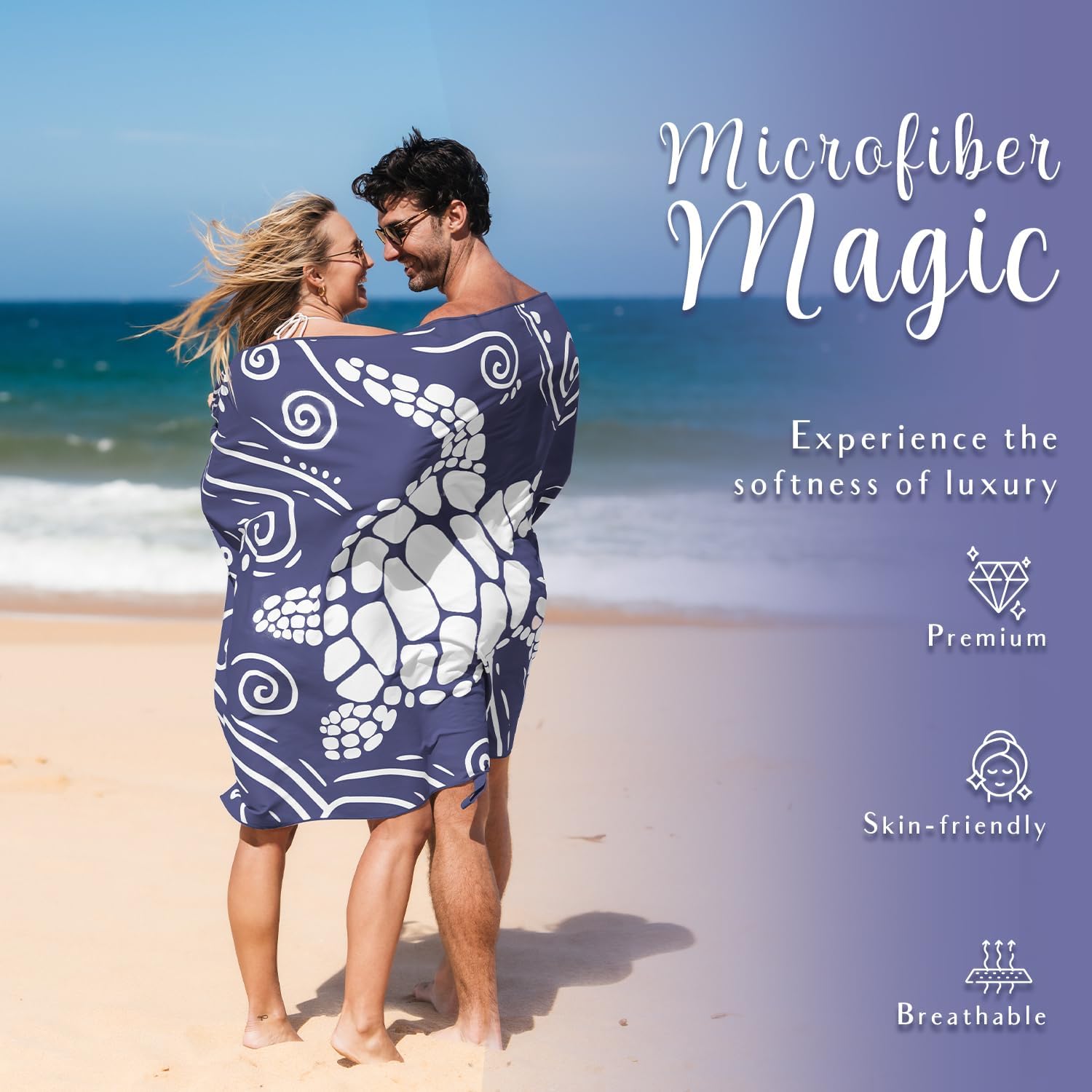 WEKAPO Microfiber Beach Towel,Navy Sea Turtle