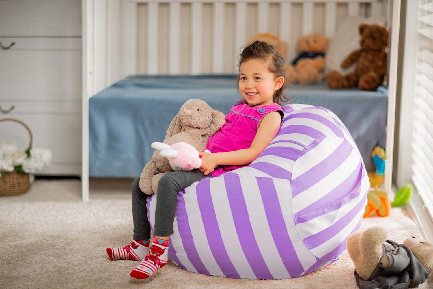 WEKAPO Stuffed Animal Storage Bean Bag Cover,Purple Stripes