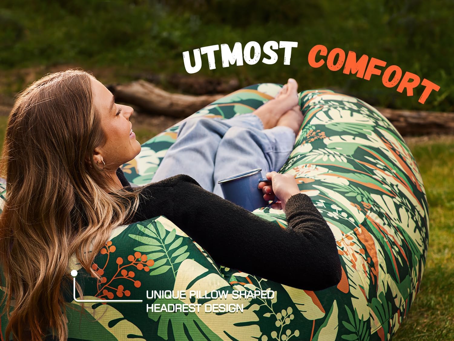 WEKAPO Inflatable Lounger Air Sofa,Green Leaf