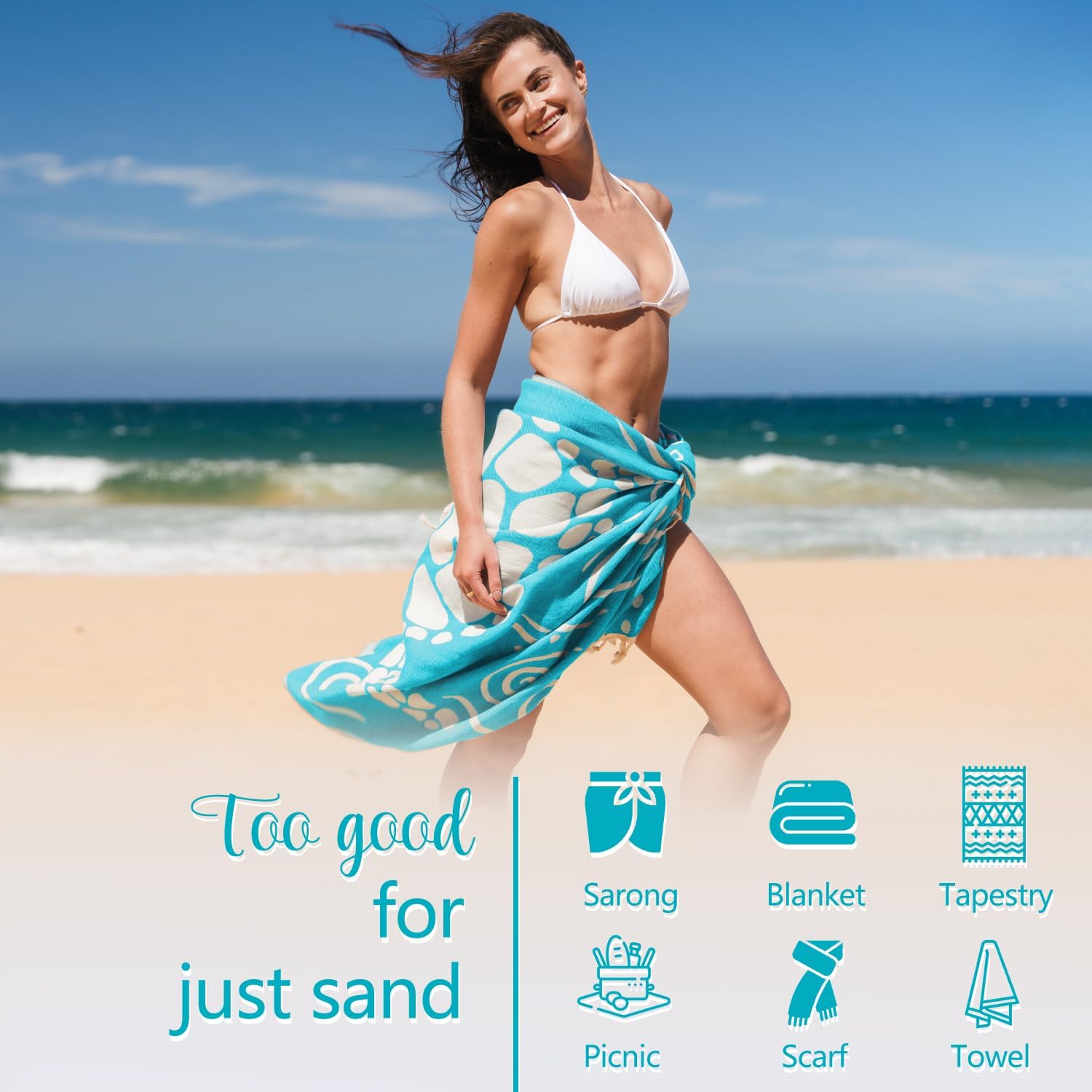 WEKAPO Turkish Beach Towel,Turquoise Sea Turtle