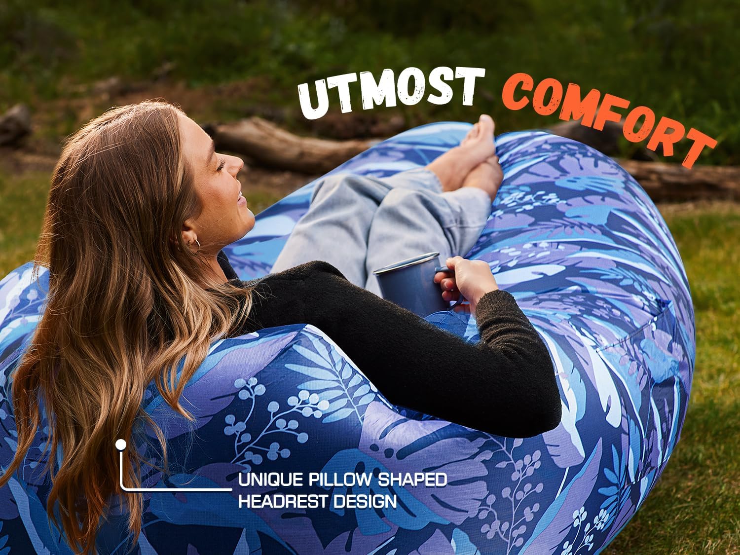 WEKAPO Inflatable Lounger Air Sofa,Blue Leaf