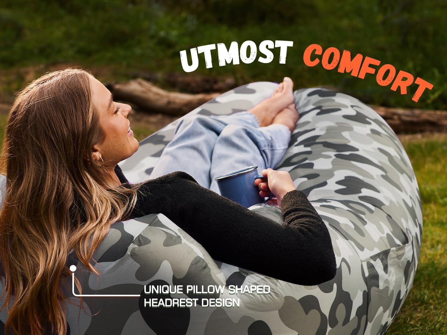 WEKAPO Inflatable Lounger Air Sofa,Grey Camouflage