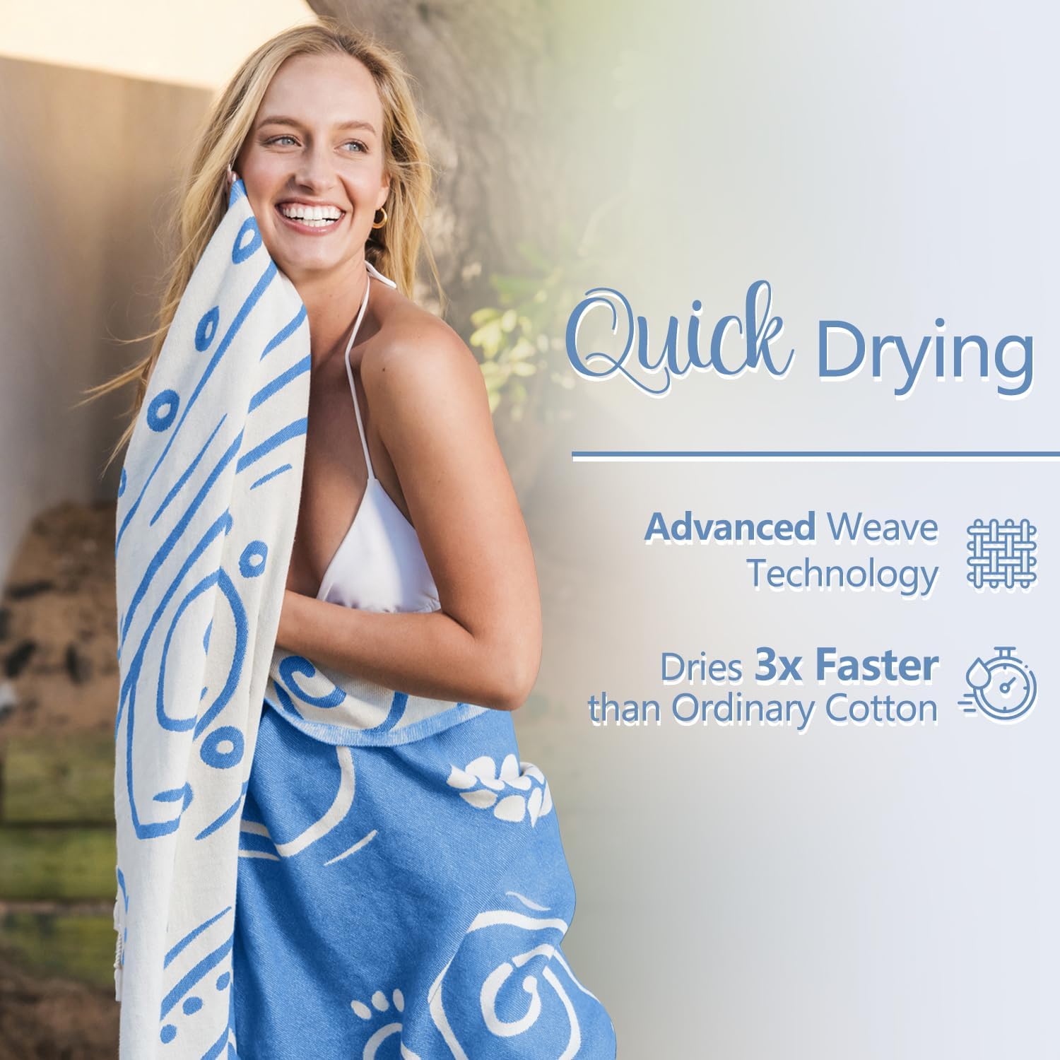 WEKAPO Turkish Beach Towel,Light Blue Sea Turtle