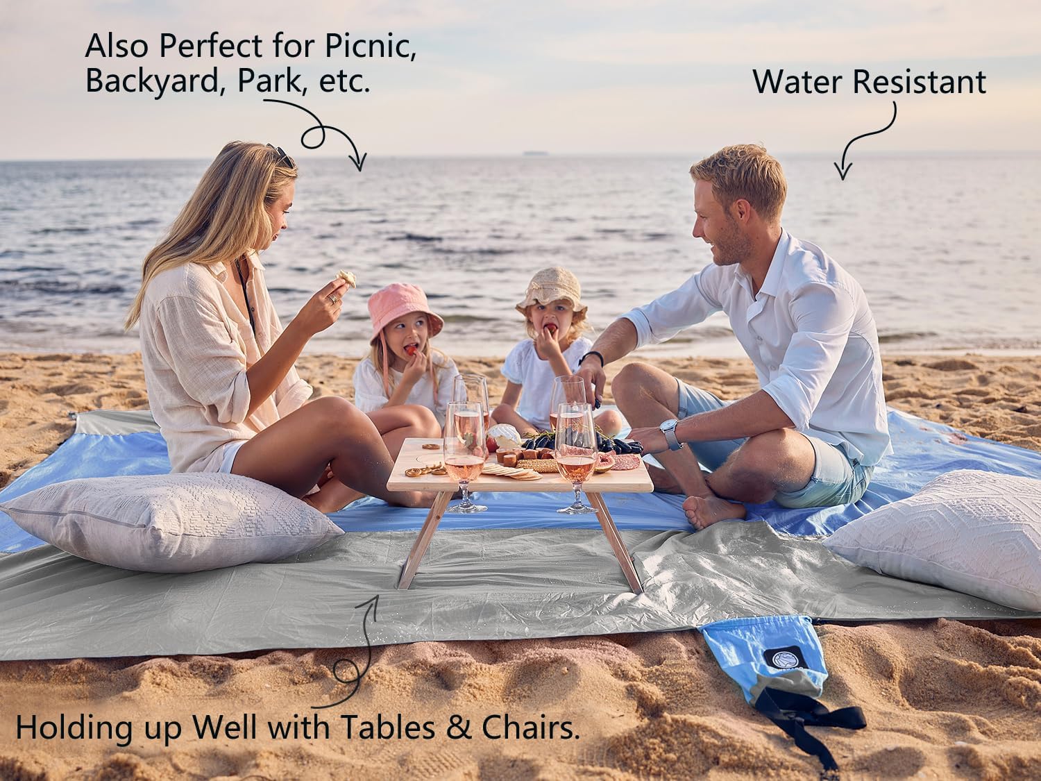 WEKAPO Sand Free Beach Blanket, Periwinkle Blue