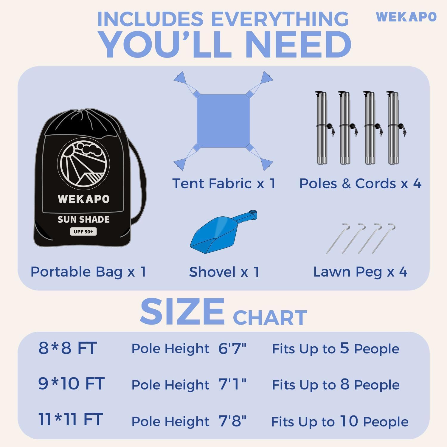 WEKAPO Beach Tent Sun Shelter,Periwinkle Blue