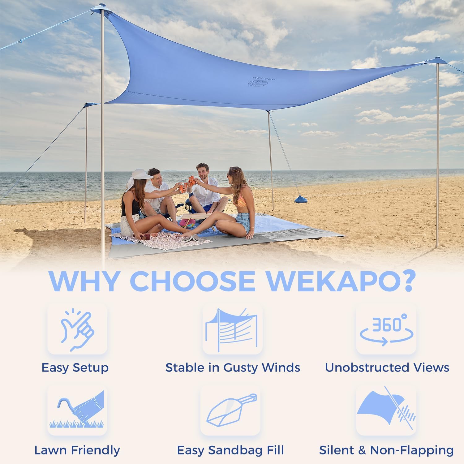 WEKAPO Beach Tent Sun Shelter,Periwinkle Blue