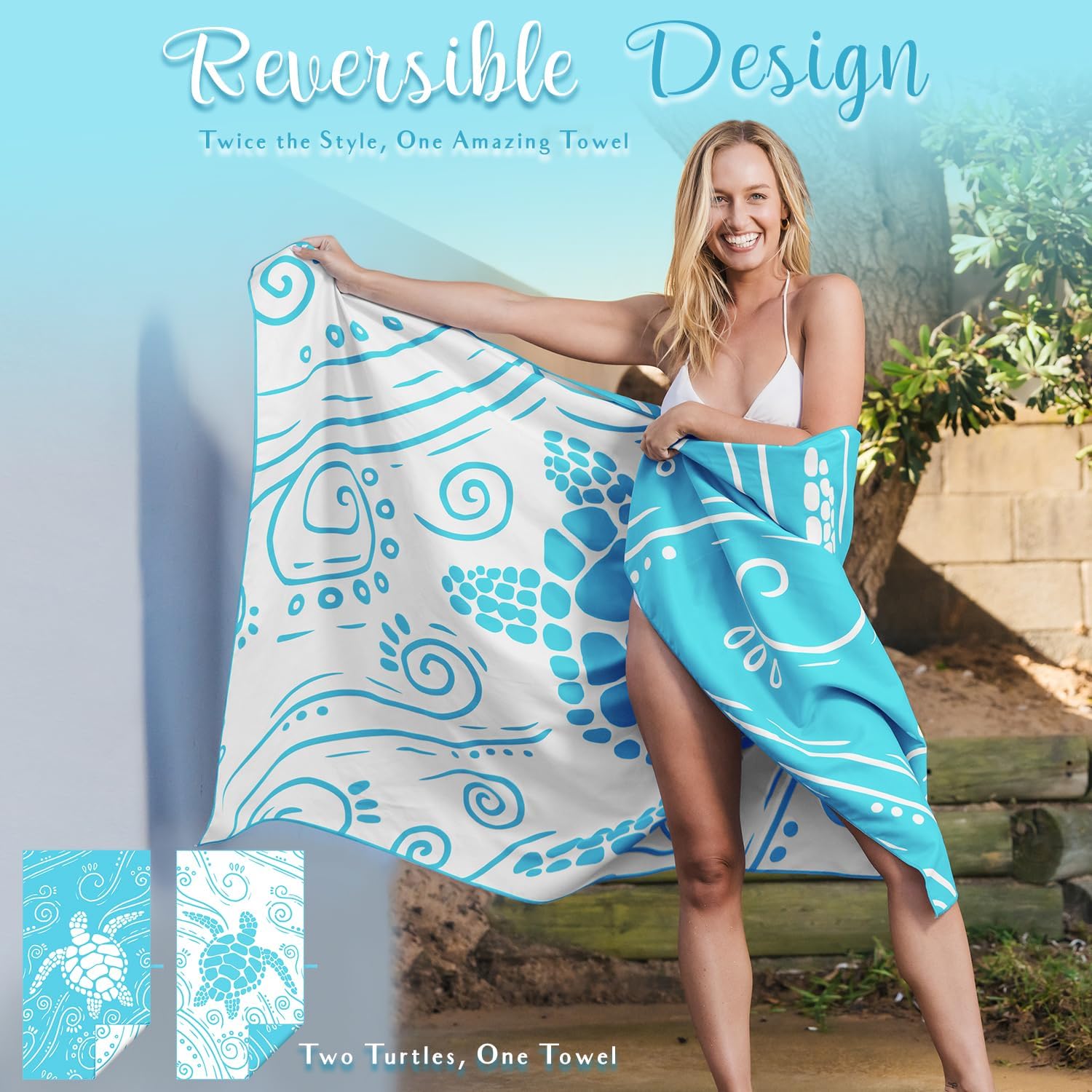 WEKAPO Microfiber Beach Towel,Blue Sea Turtle