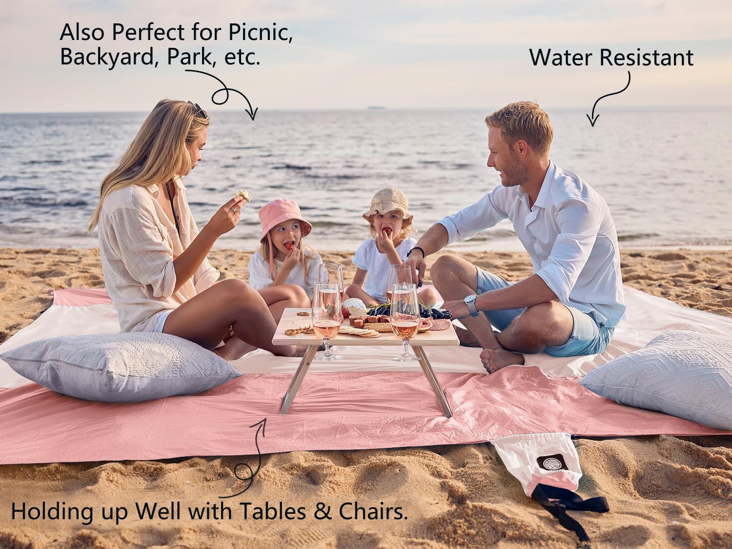 WEKAPO Sand Free Beach Blanket, Pink