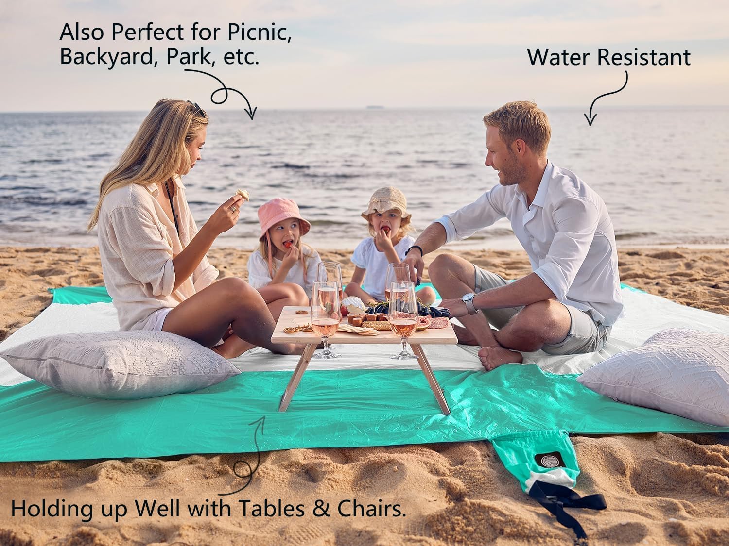 WEKAPO Sand Free Beach Blanket, Turquoise