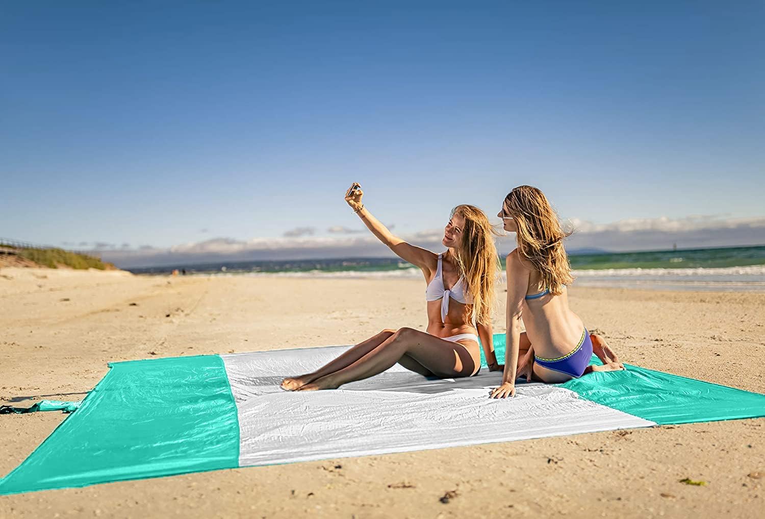 WEKAPO Sand Free Beach Blanket, Turquoise