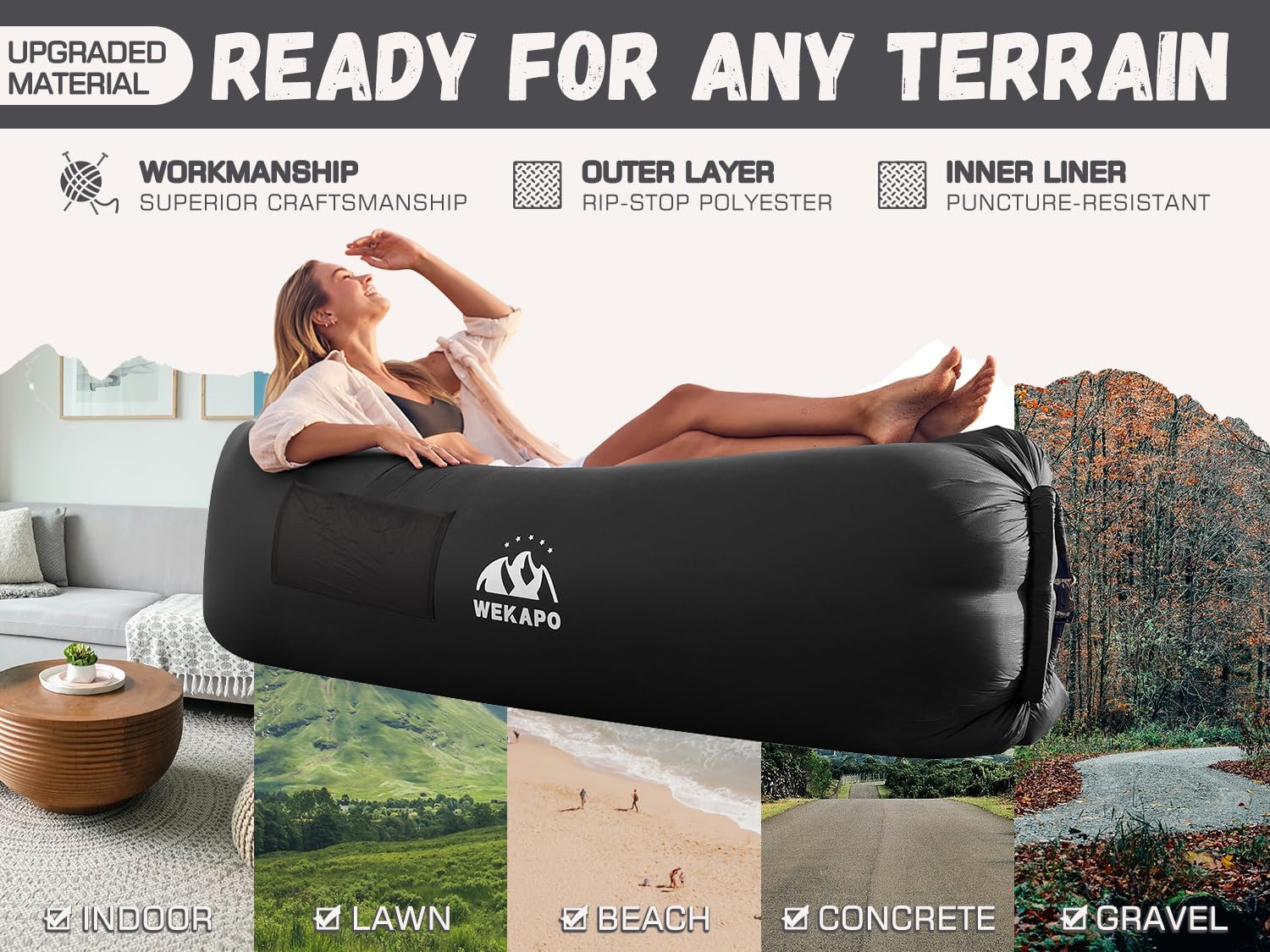 WEKAPO Inflatable Couch with Pump,Black