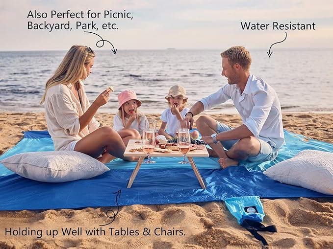 WEKAPO Sand Free Beach Blanket, Blue