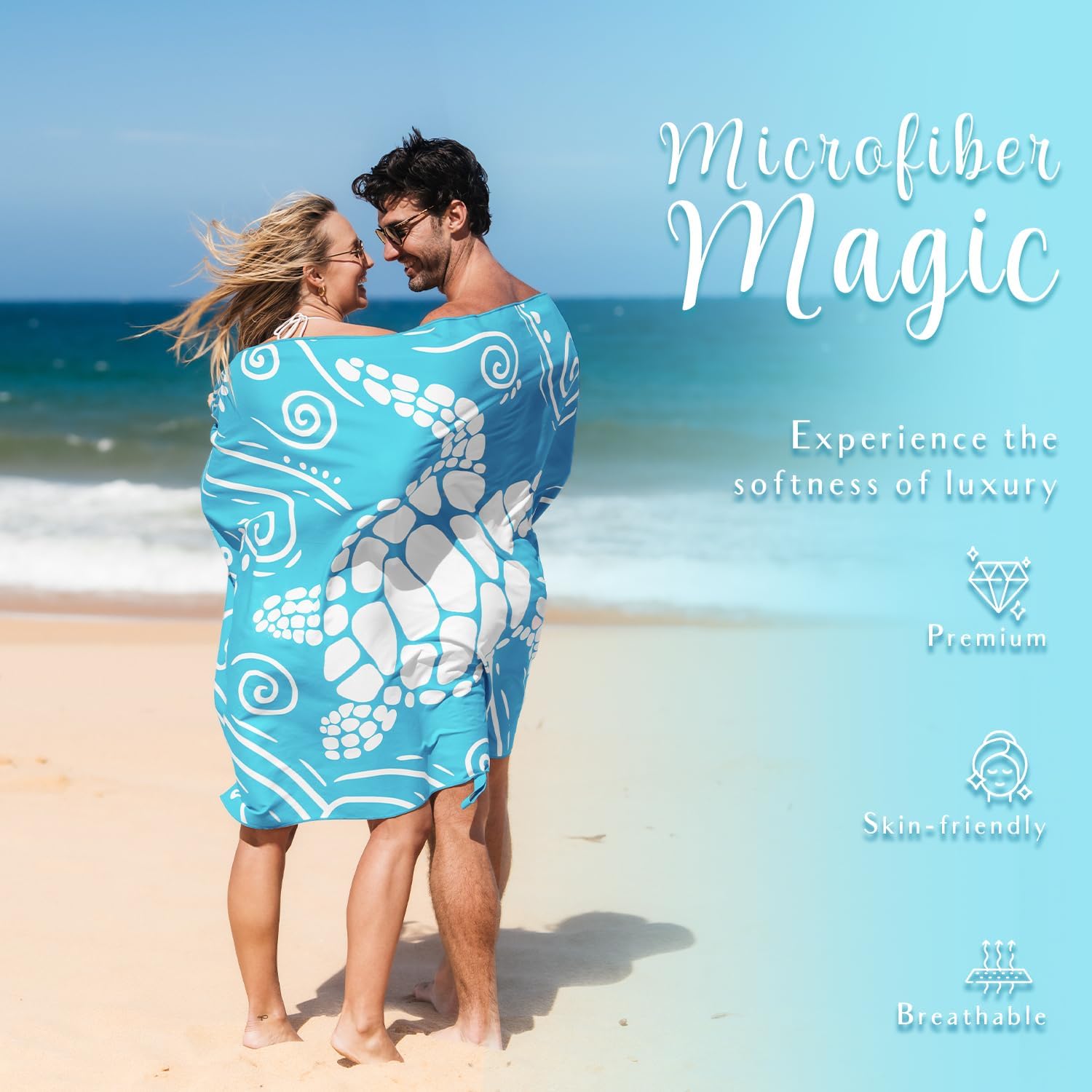 WEKAPO Microfiber Beach Towel,Blue Sea Turtle