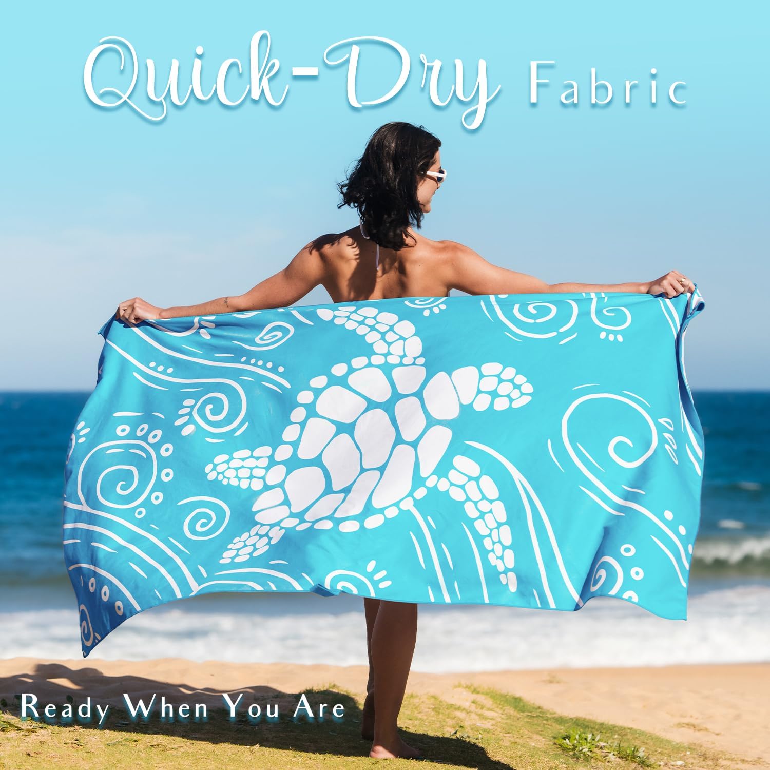 WEKAPO Microfiber Beach Towel,Blue Sea Turtle