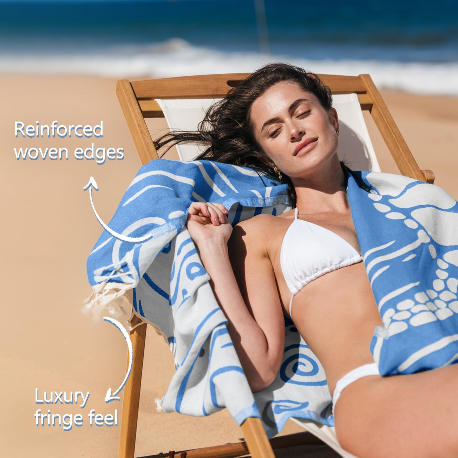 WEKAPO Turkish Beach Towel,Light Blue Sea Turtle