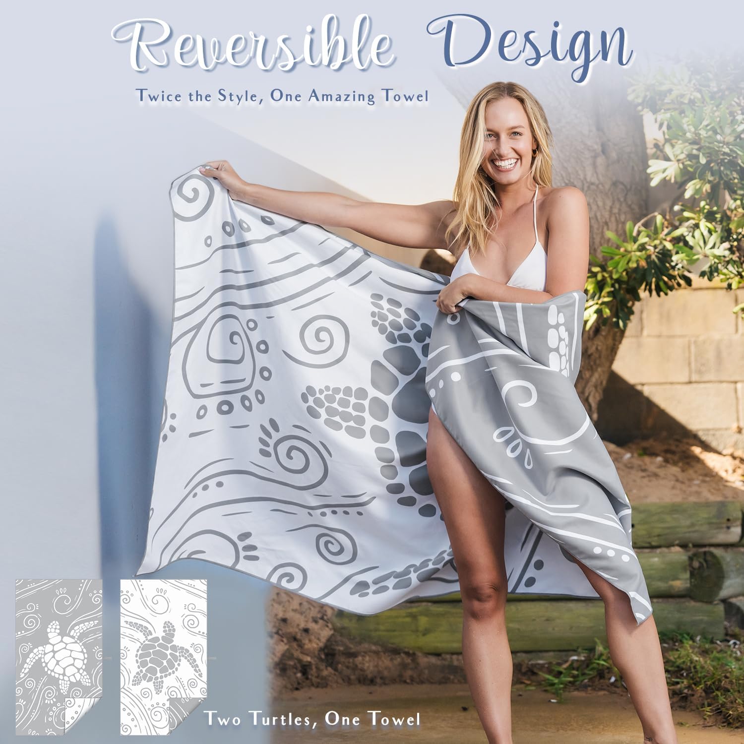 WEKAPO Microfiber Beach Towel,Gray Sea Turtle