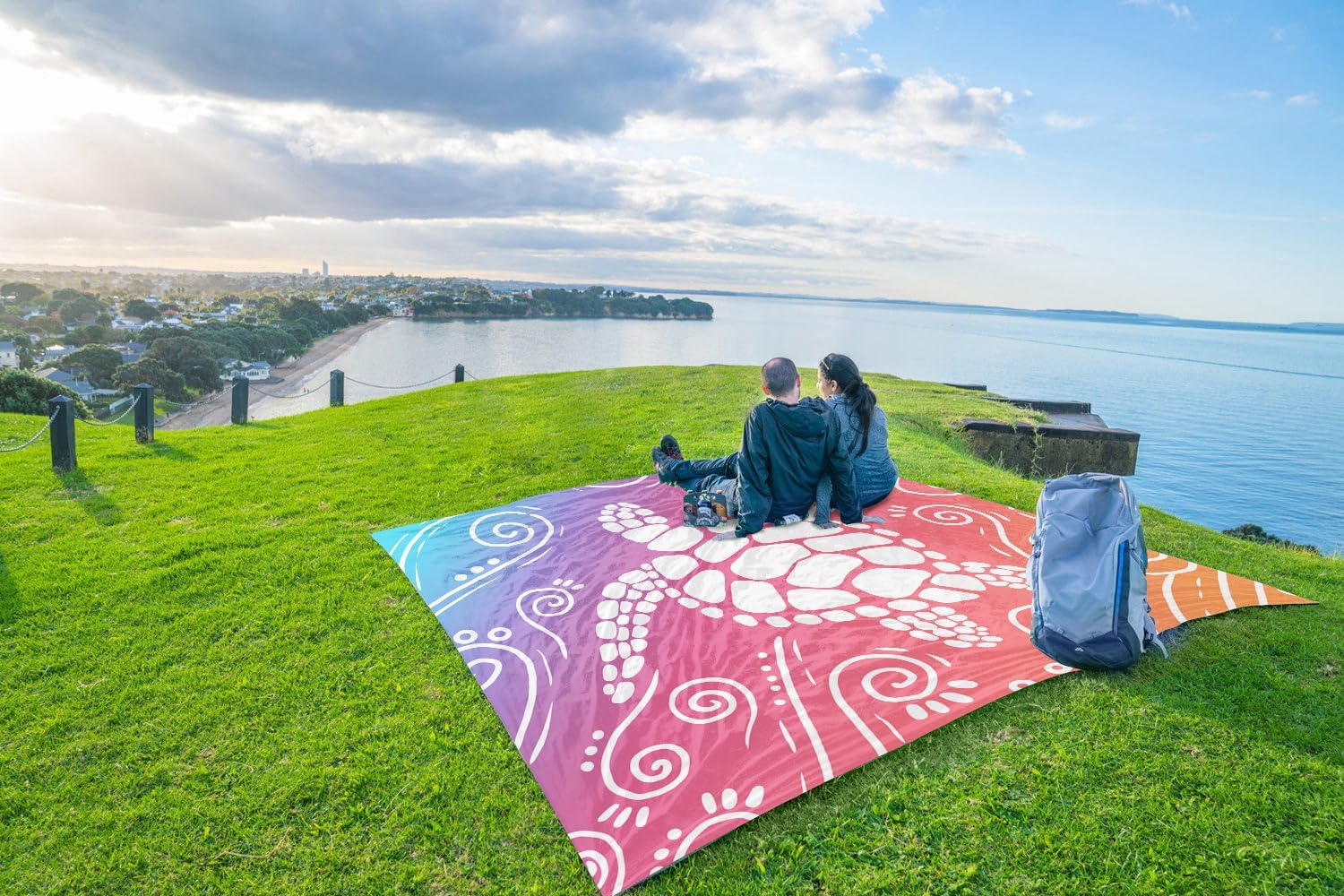 WEKAPO Sand Free Beach Blanket,Pinkish Purple Sea Turtle