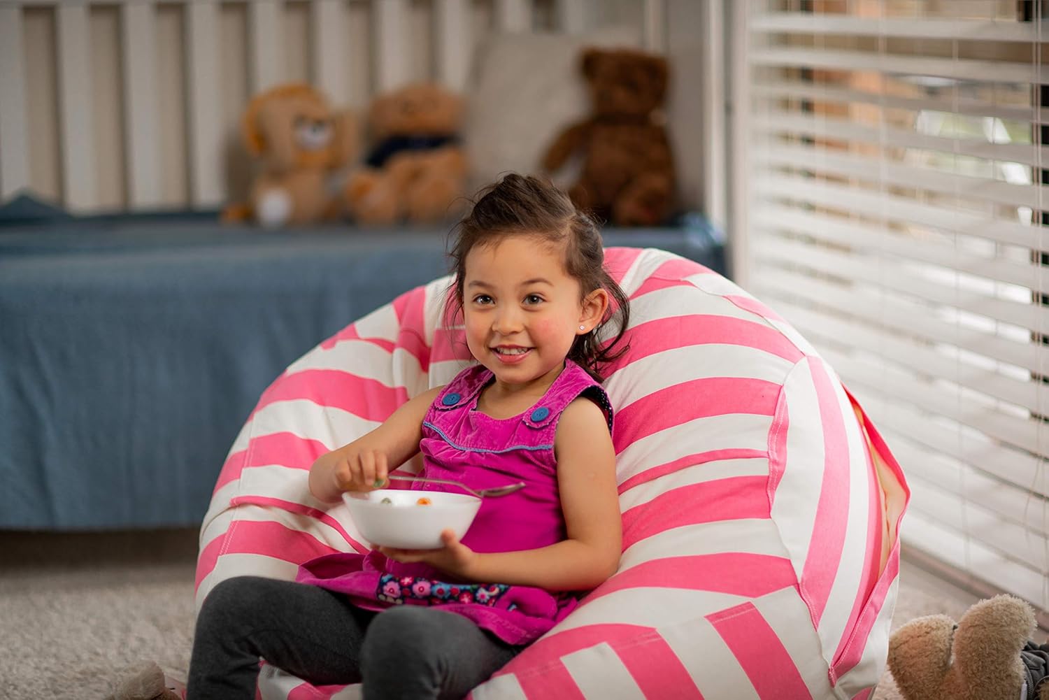 WEKAPO Stuffed Animal Storage Bean Bag Cover,Pink Stripes