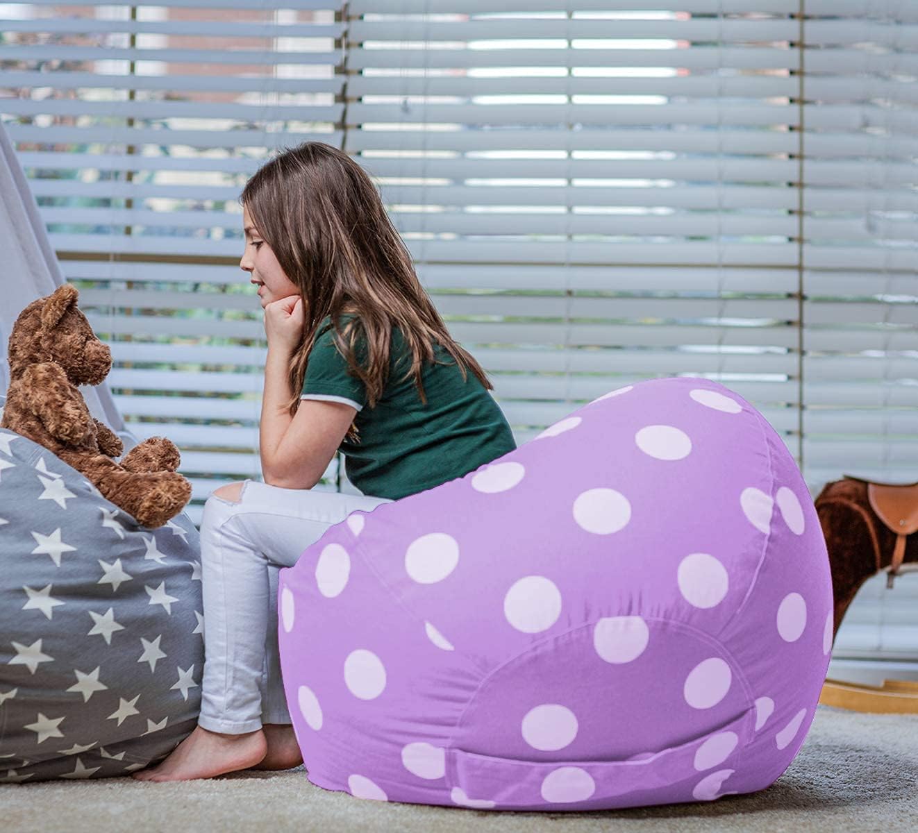 WEKAPO Stuffed Animal Storage Bean Bag Cover,Purple Dot