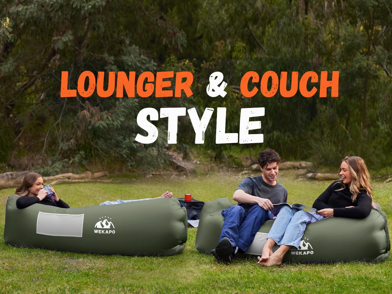 WEKAPO Inflatable Lounger Air Sofa,Olive Green