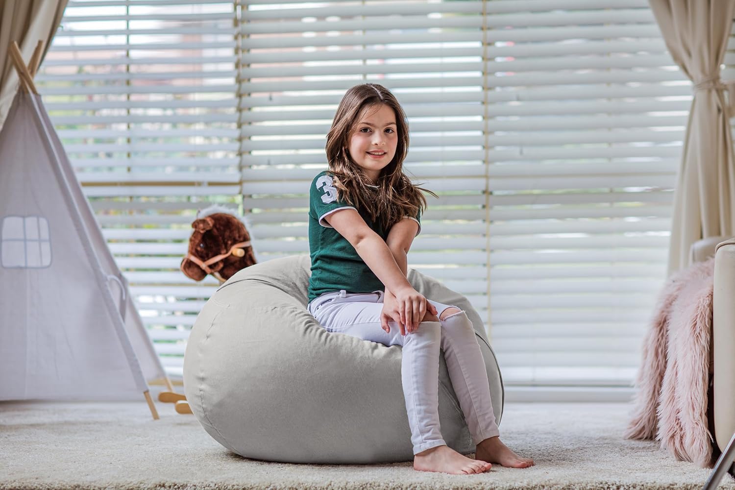 WEKAPO Stuffed Animal Storage Bean Bag Cover,Solid Grey