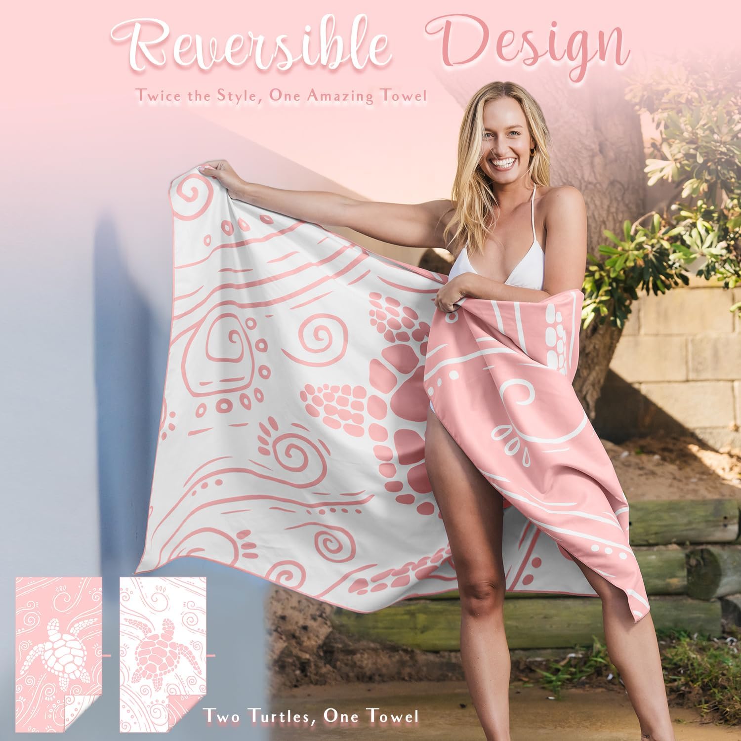 WEKAPO Microfiber Beach Towel,Pink Sea Turtle