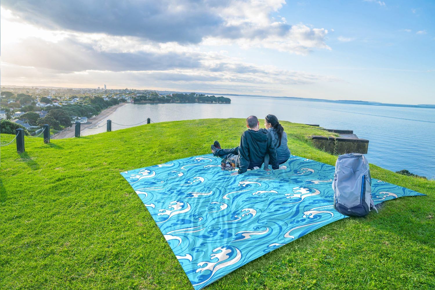 WEKAPO Sand Free Beach Blanket, Blue Ocean Waves