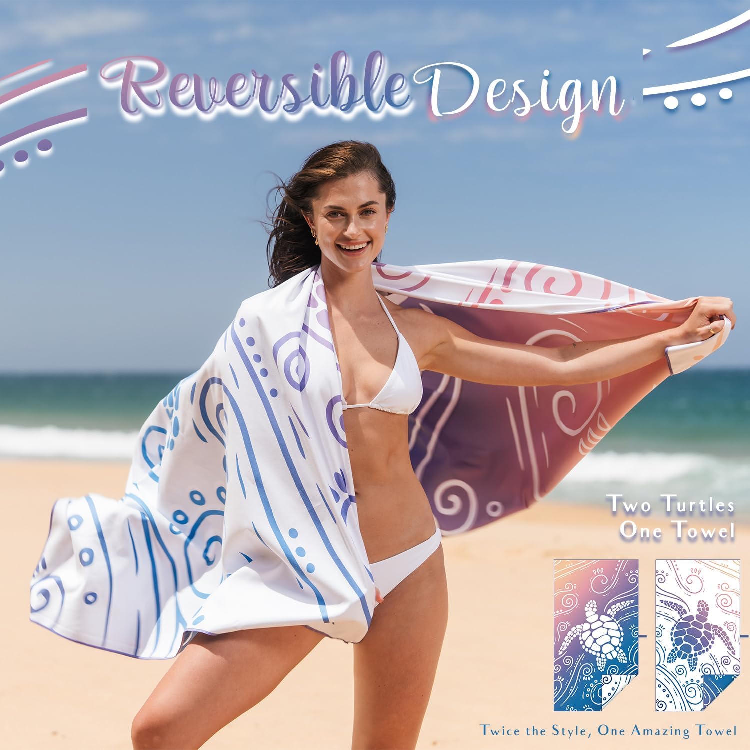 WEKAPO Microfiber Beach Towel,Gradient Deep Blue Sea Turtle