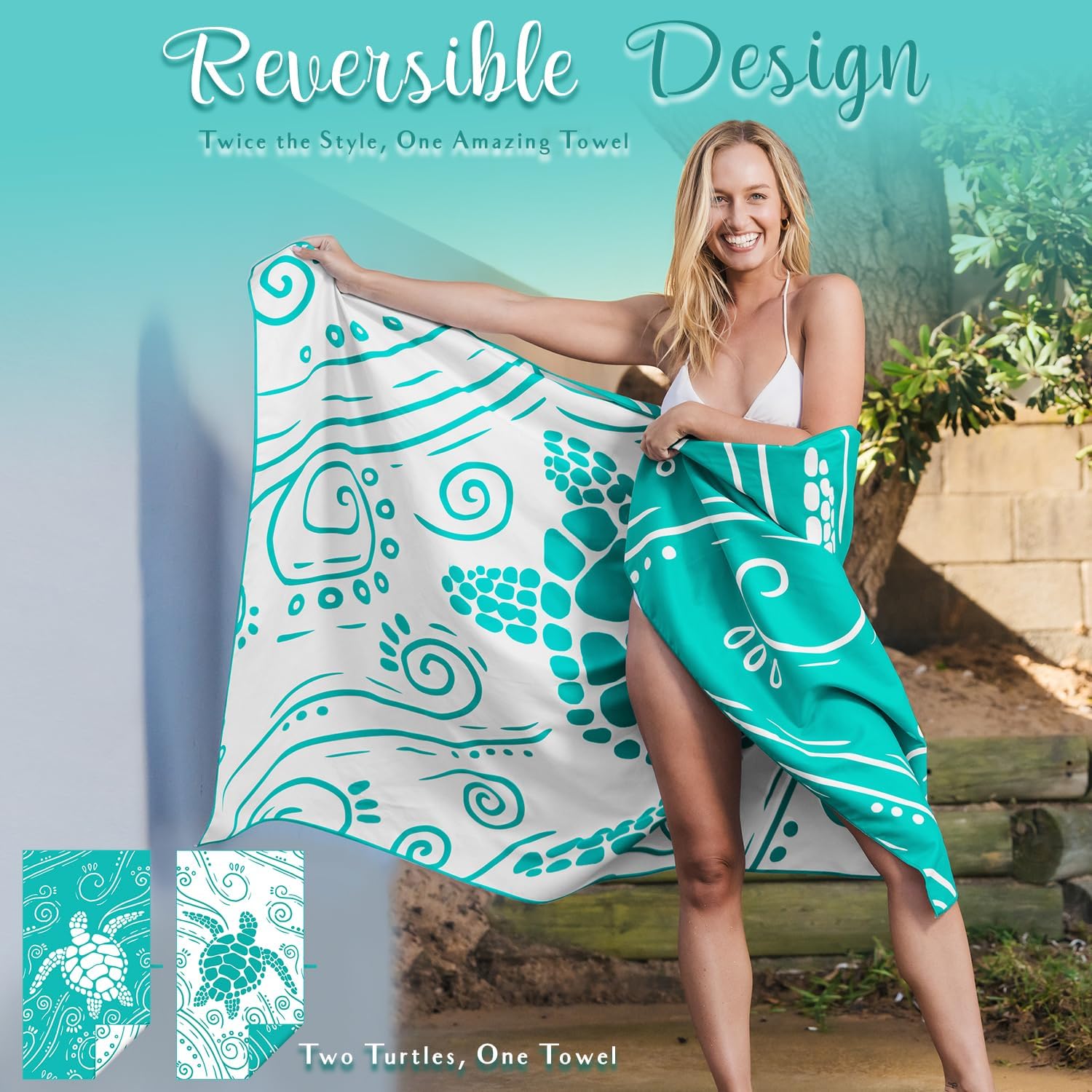 WEKAPO Microfiber Beach Towel,Teal Sea Turtle