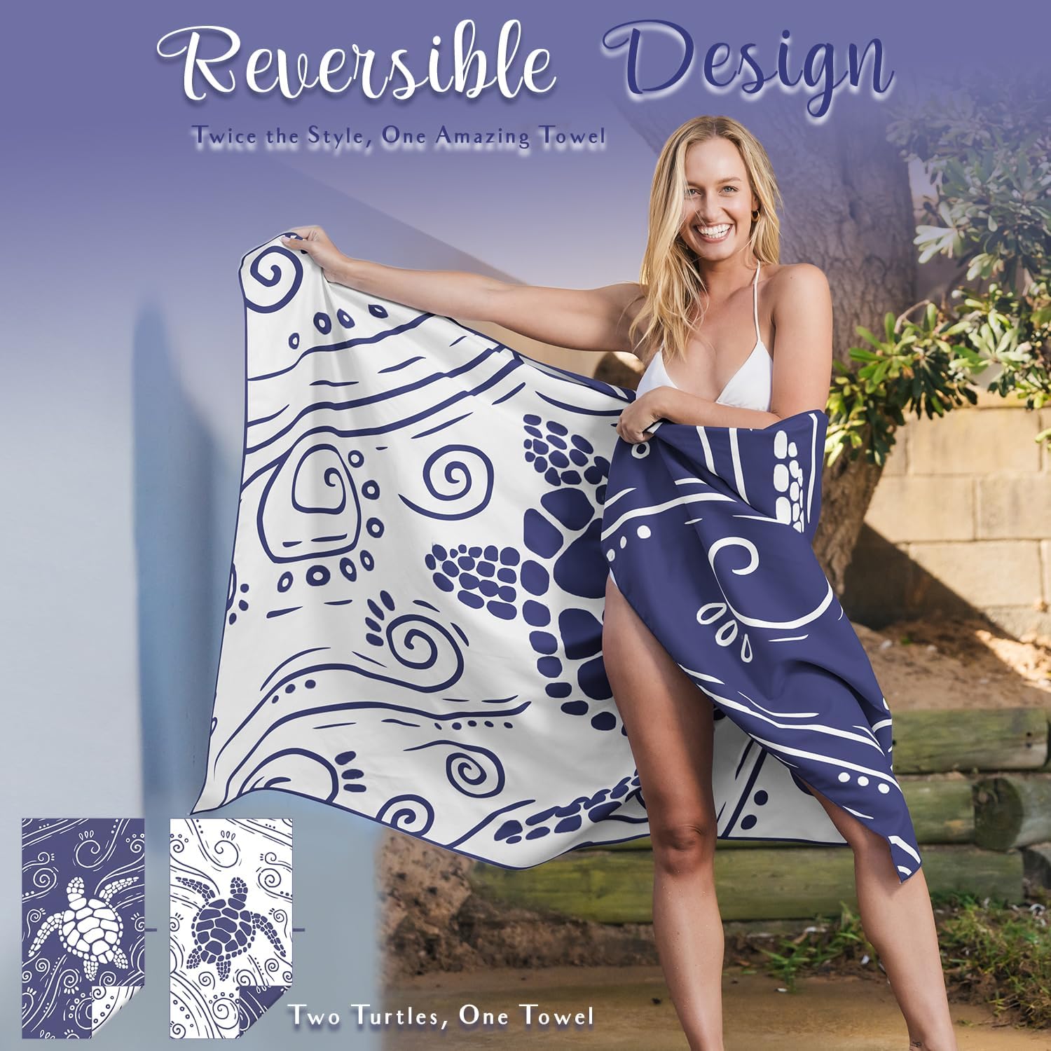 WEKAPO Microfiber Beach Towel,Navy Sea Turtle