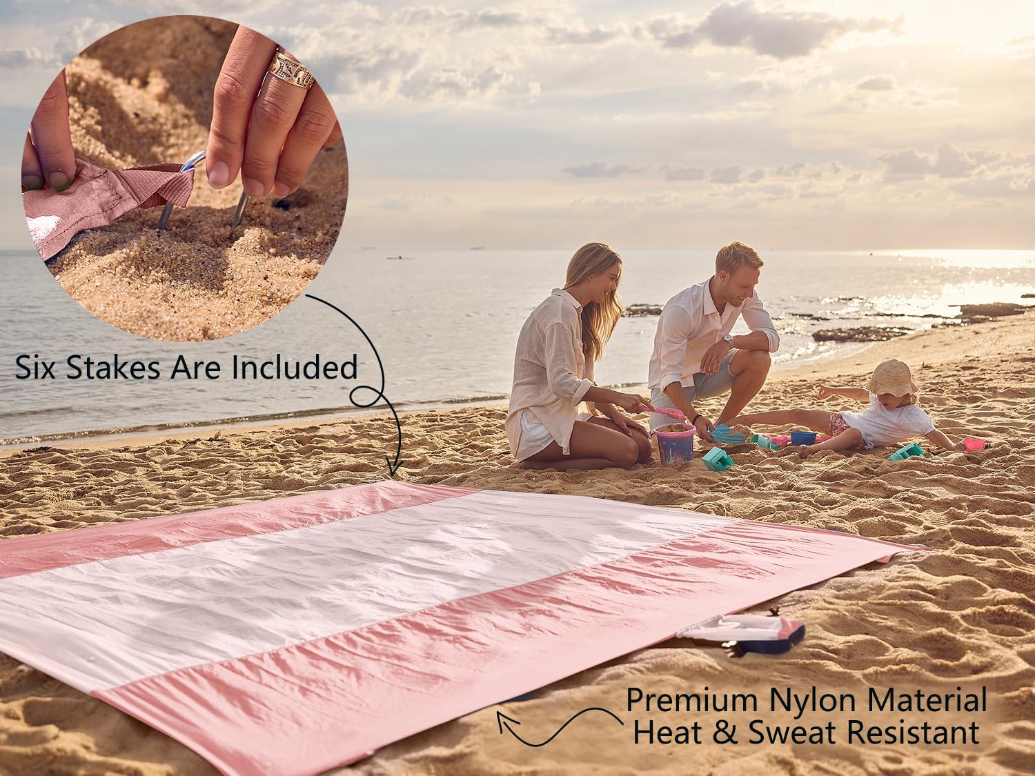 WEKAPO Sand Free Beach Blanket, Pink